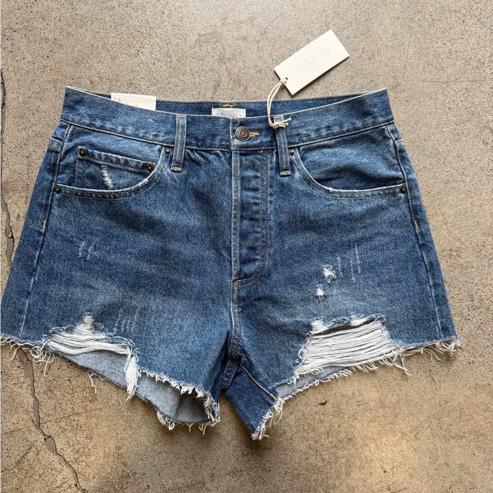 Z supply indigo high rise classic denim shorts